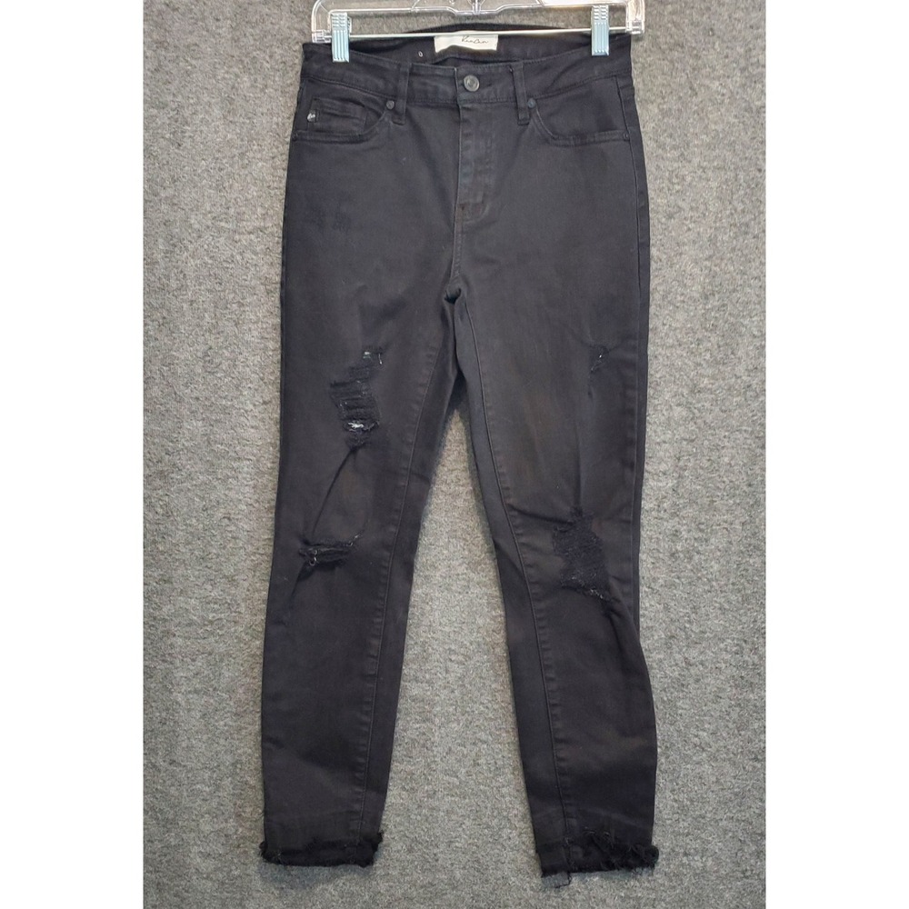 KanCan Jeans Womens Size 7/27 Black Distress Skinny Stretch Raw Hem Goth Grunge